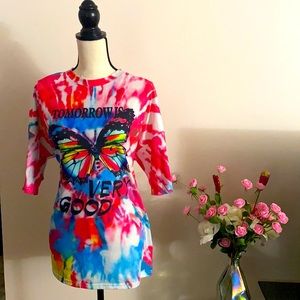 💕☀️NWOT SHein Tie Die Tomorrow is very Good drop Shoulder Tee💕☀️